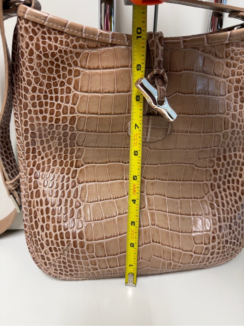 Longchamp Taupe Crocodile Embossed Leather Crossbody / Shoulder Bag - Picture 11 of 13